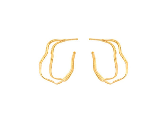 Small Double Wave Hoops - forgyldt